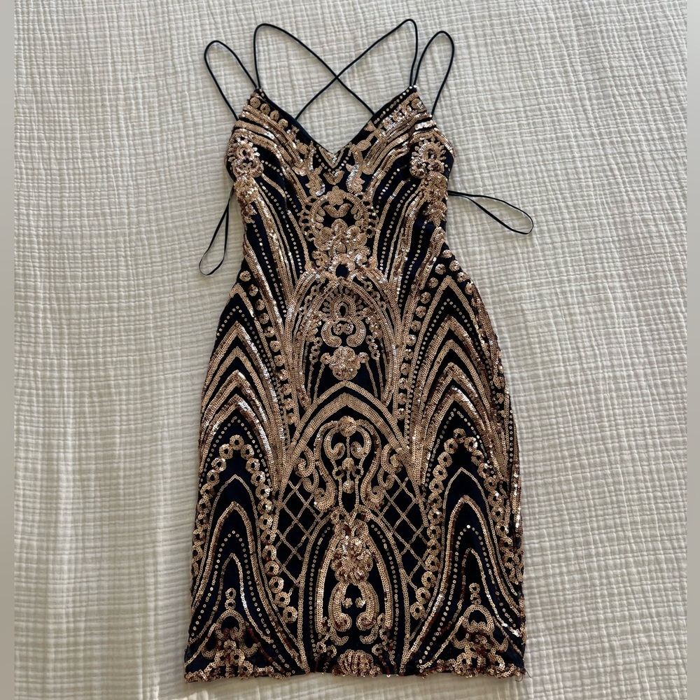 Dark Blue and Gold Sequin Dress